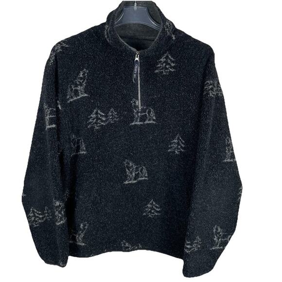 Chaps Other - Vintage Chaps Ralph Lauren Fleece Men XL Charcoal Howling Wolf Pine Tree Y2K
